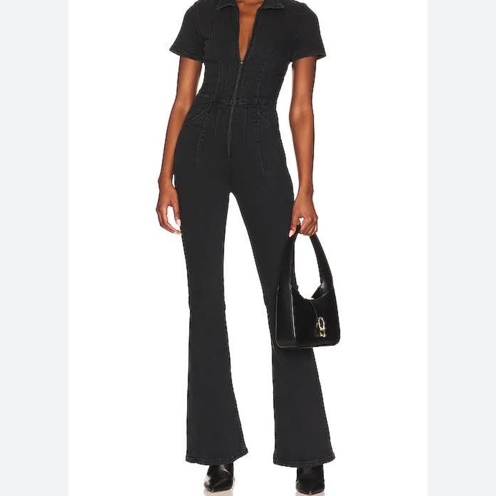 We the Free Jayde Flare Black Mamba Zip Front Jumpsuit Size M